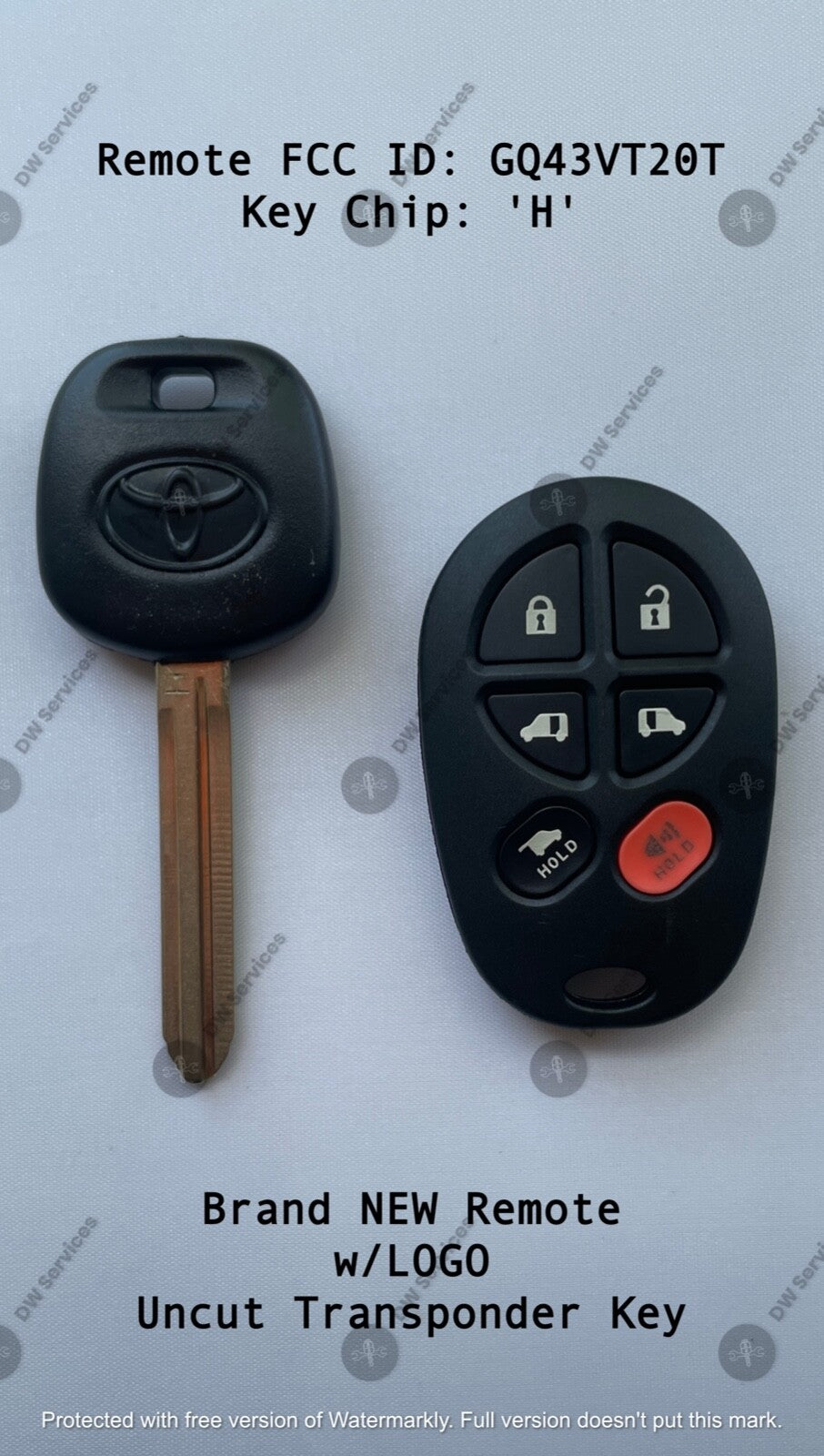 NEW! Toyota SIENNA keyless remote FOB GQ43VT20T & Transponder KEY 'H' Chip HATCH