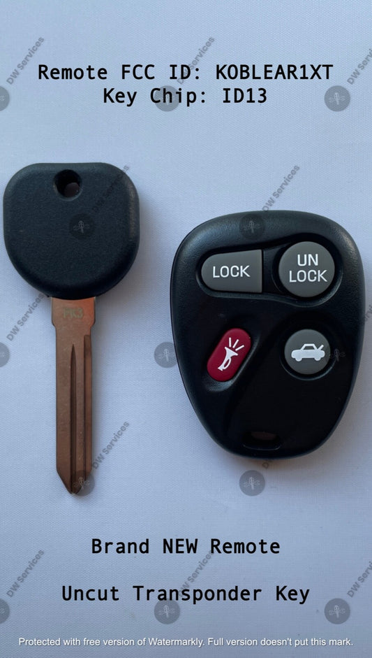 NEW! GM keyless entry remote FOB KOBLEAR1XT & Transponder KEY ID13 Cadilla Buick