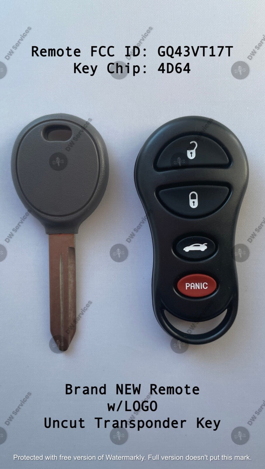 NEW! Dodge keyless entry remote FOB GQ43VT17T & Transponder KEY 4D64 Chip JEEP