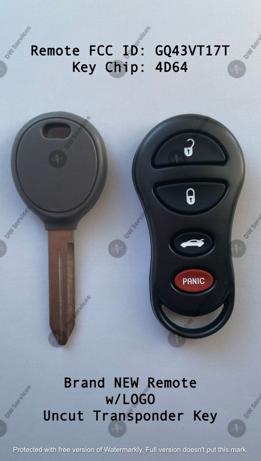NEW! Dodge keyless entry remote FOB GQ43VT17T & Transponder KEY 4D64 Chip JEEP