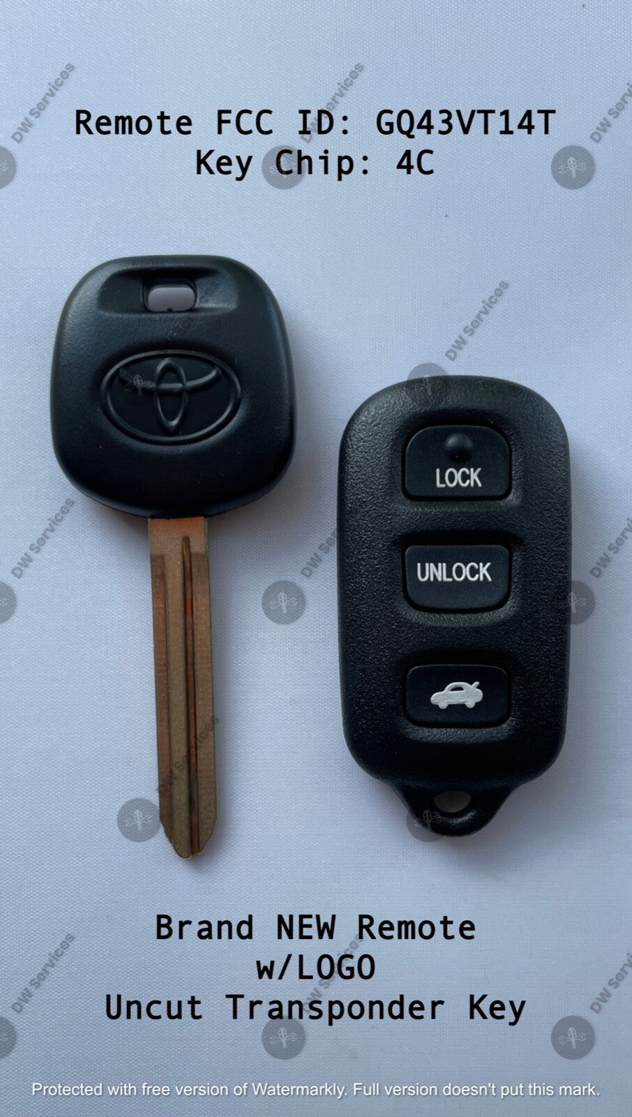 NEW! Toyota keyless entry remote FOB GQ43VT14T & Transponder KEY 4C Camry Solara