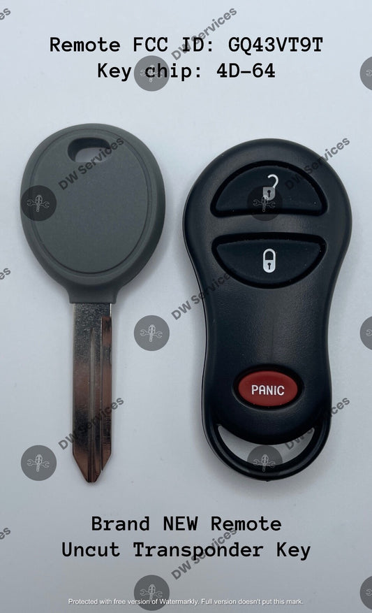NEW! Dodge/Jeep keyless entry remote FOB GQ43VT9T & Transponder KEY 4D64 Chip