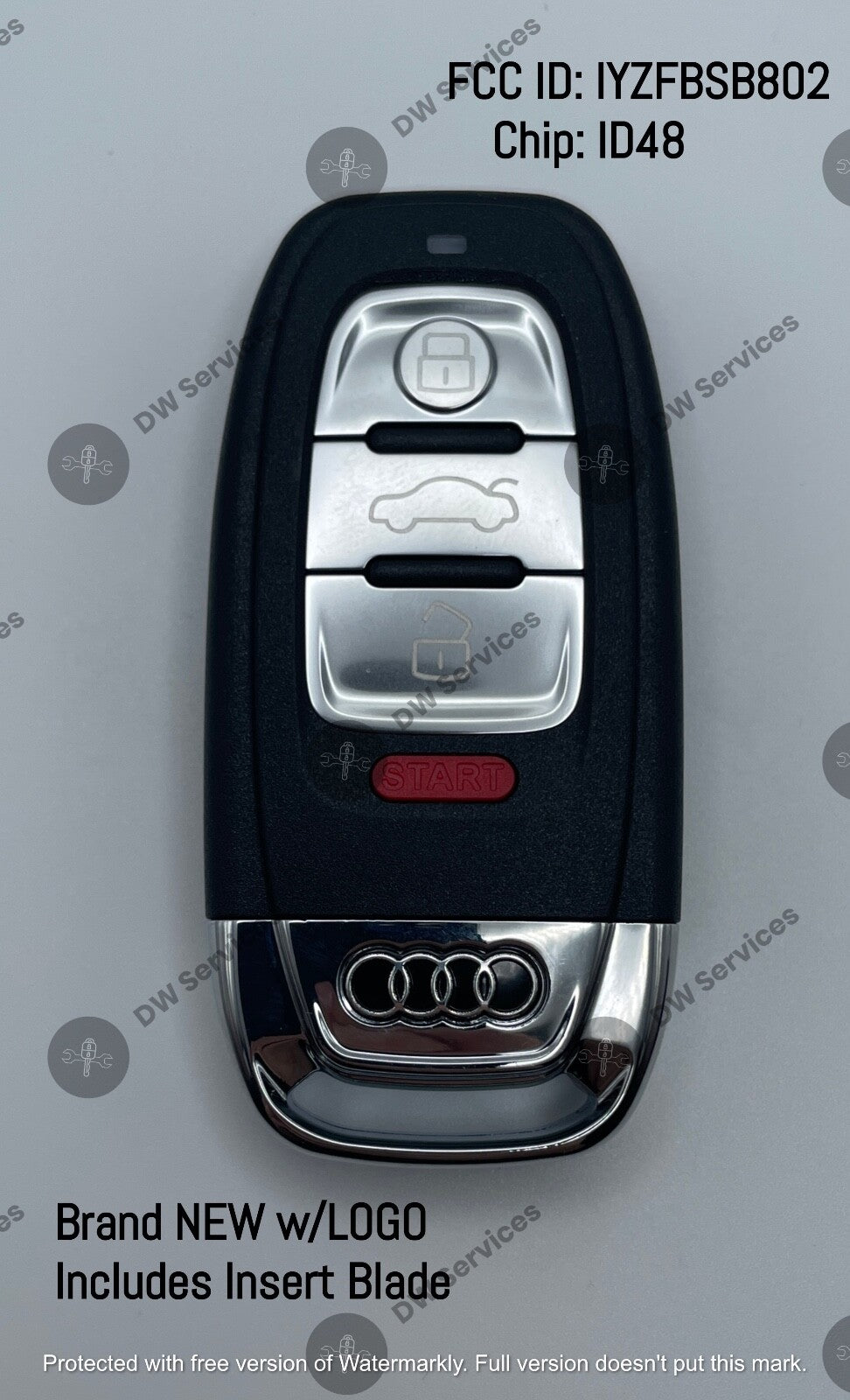 NEW! Audi 4-button remote SLOT key fob WITHOUT Comfort ACCESS IYZFBSB802