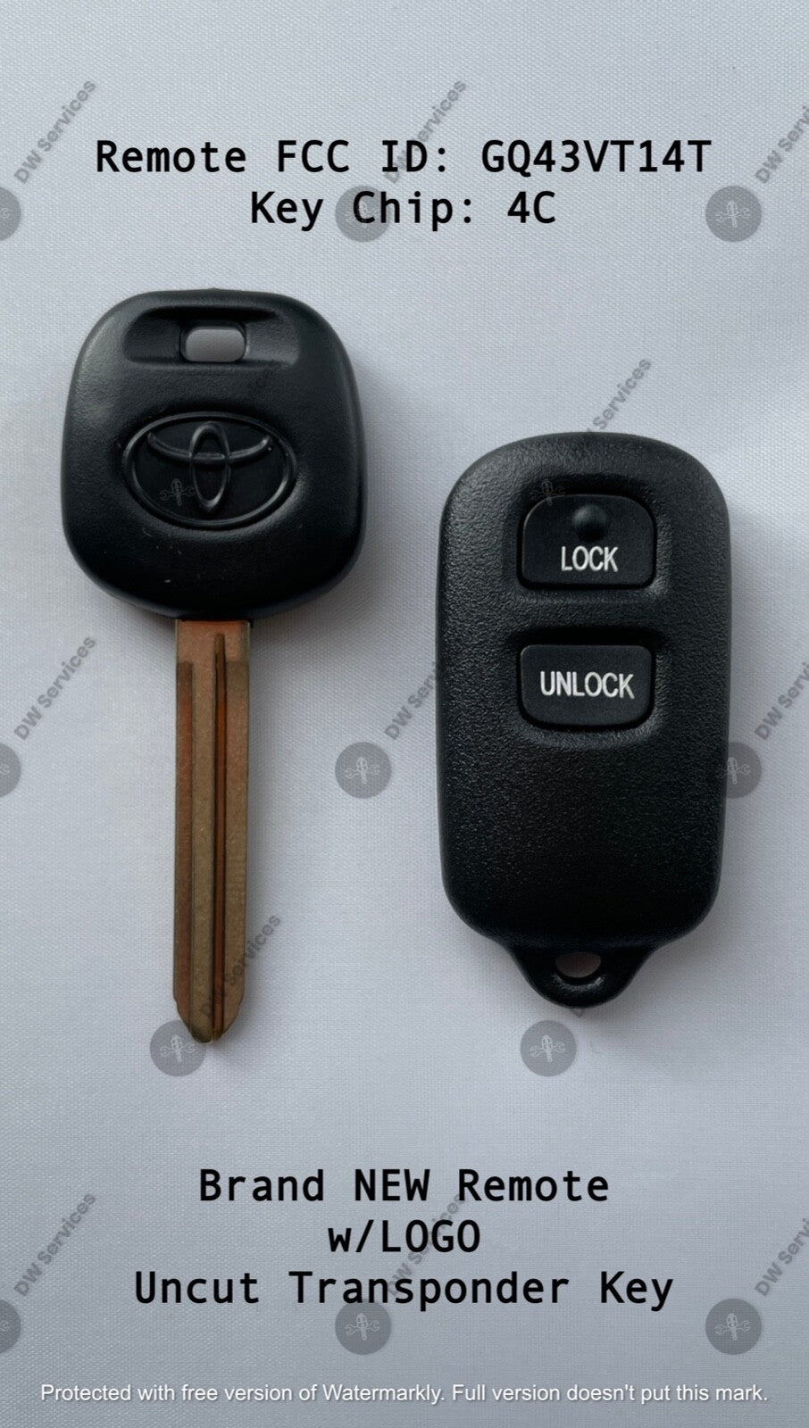 NEW! Toyota keyless entry remote FOB GQ43VT14T & Transponder KEY 4C