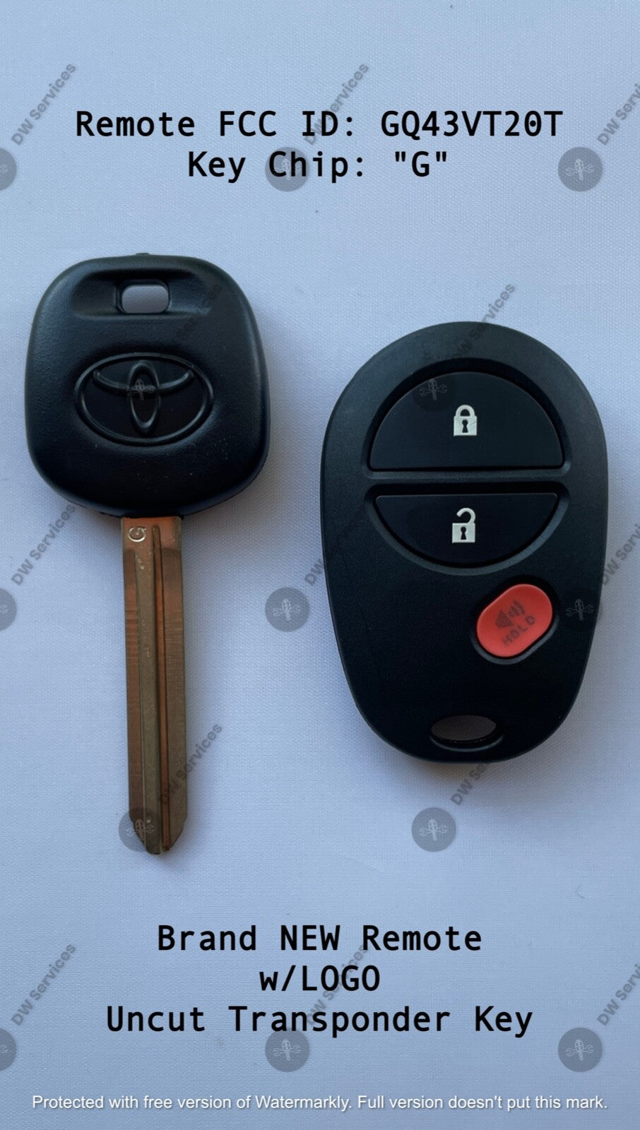 NEW! Toyota keyless entry remote FOB GQ43VT20T & Transponder KEY 'G' Chip