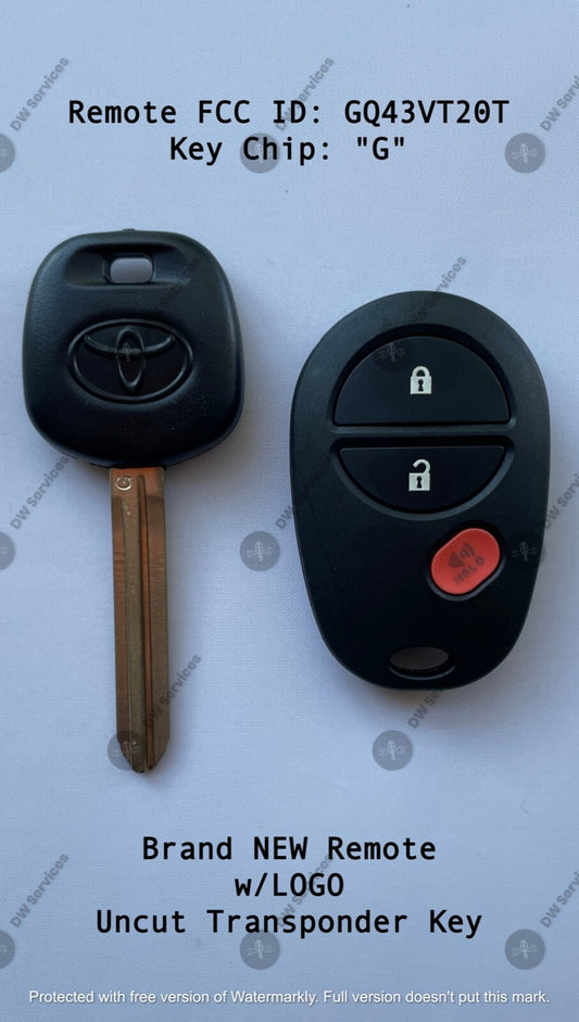 NEW! Toyota keyless entry remote FOB GQ43VT20T & Transponder KEY 'G' Chip