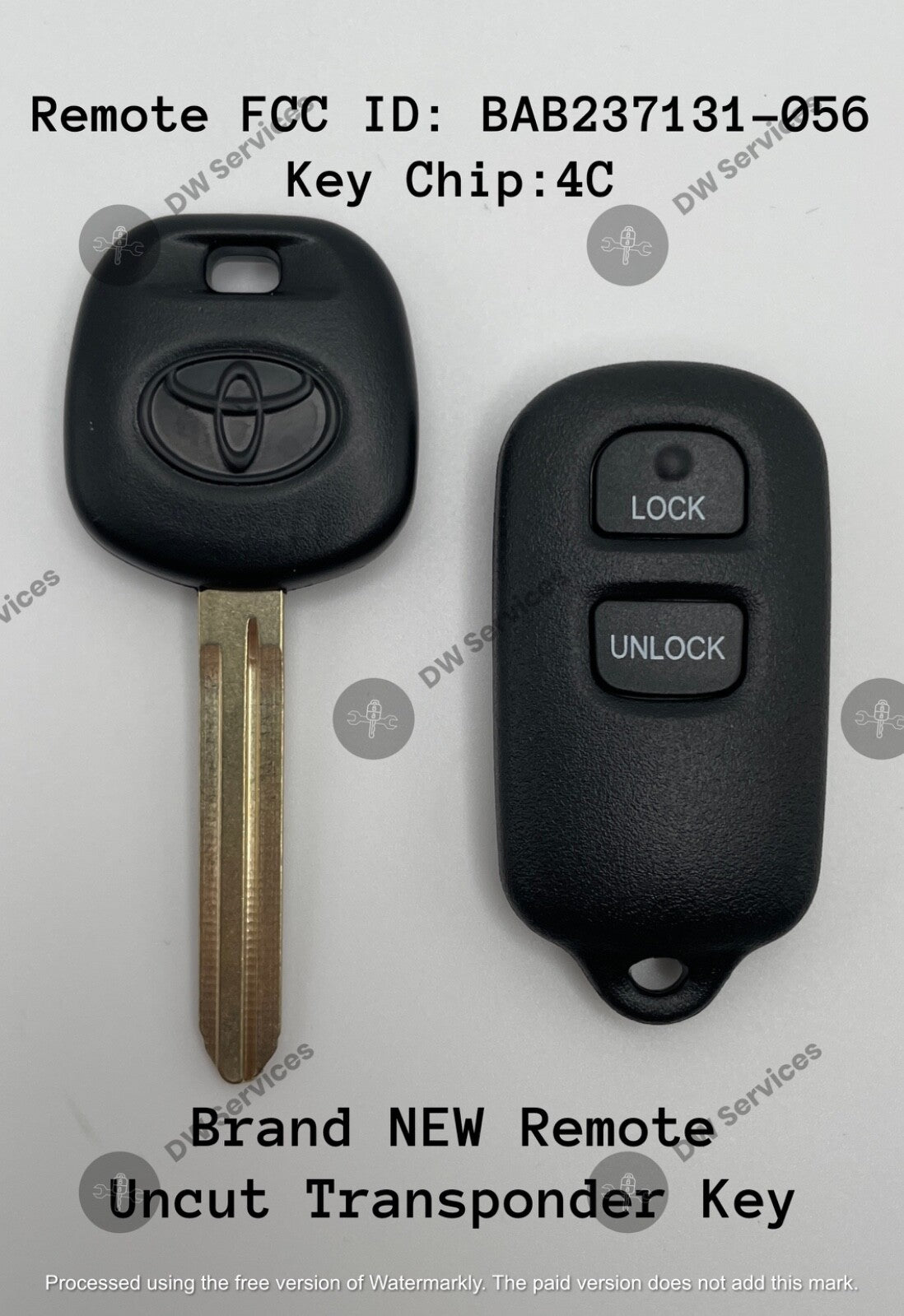NEW! Toyota keyless entry remote FOB BAB237131-056 & Transponder KEY 4C RS3200