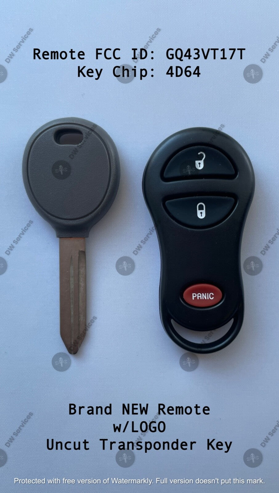 NEW! Dodge keyless entry remote FOB GQ43VT17T & Transponder KEY 4D64 Chip Plymou