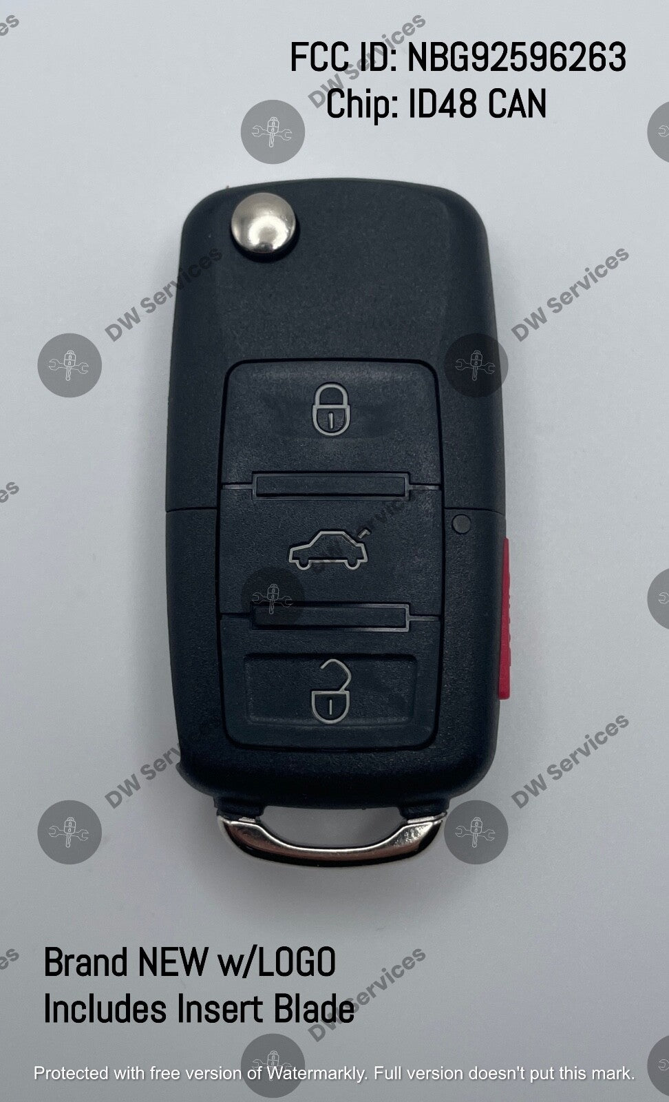 NEW! Volkswagen 4-button flip key remote fob 1K0 959 753 P / 48 CAN/ NBG92596263