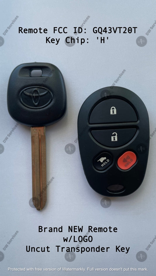 NEW! Toyota SEGUOIA keyless entry remote FOB GQ43VT20T & Transponder KEY 'H'Chip