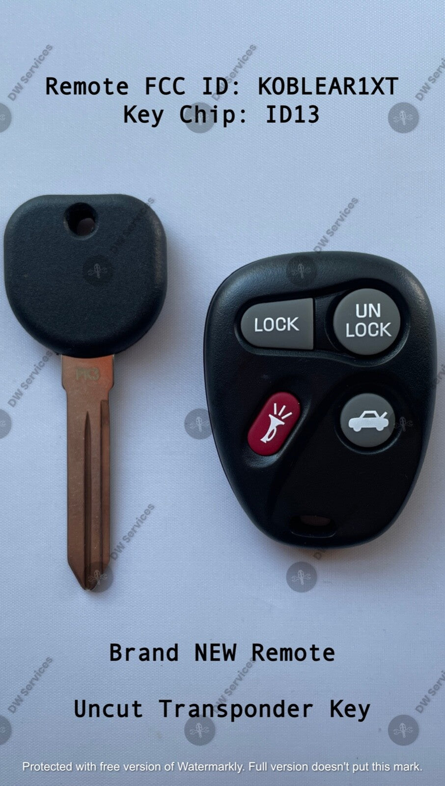 NEW! GM keyless entry remote FOB KOBLEAR1XT & Transponder KEY ID13 Cadilla Buick