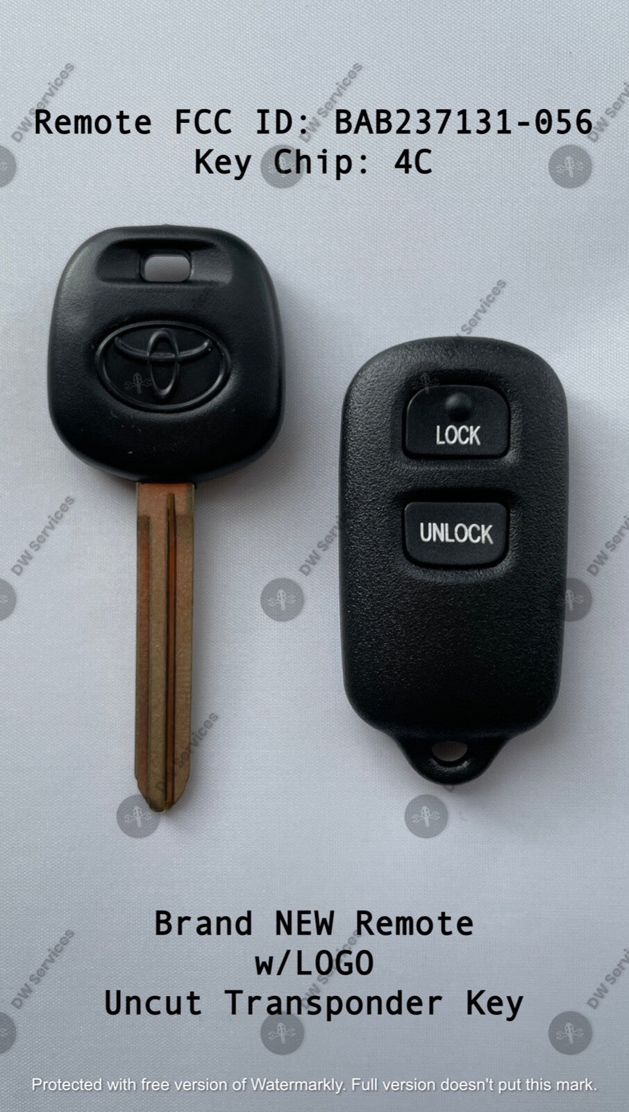 NEW! Toyota keyless entry remote FOB BAB237131-056 & Transponder KEY 4C RS3200