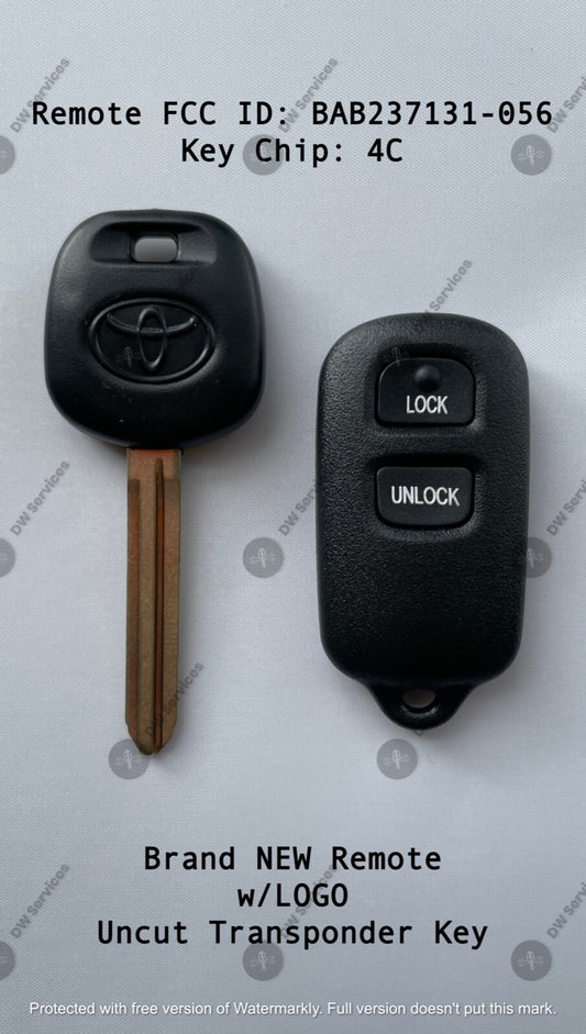 NEW! Toyota keyless entry remote FOB BAB237131-056 & Transponder KEY 4C RS3200