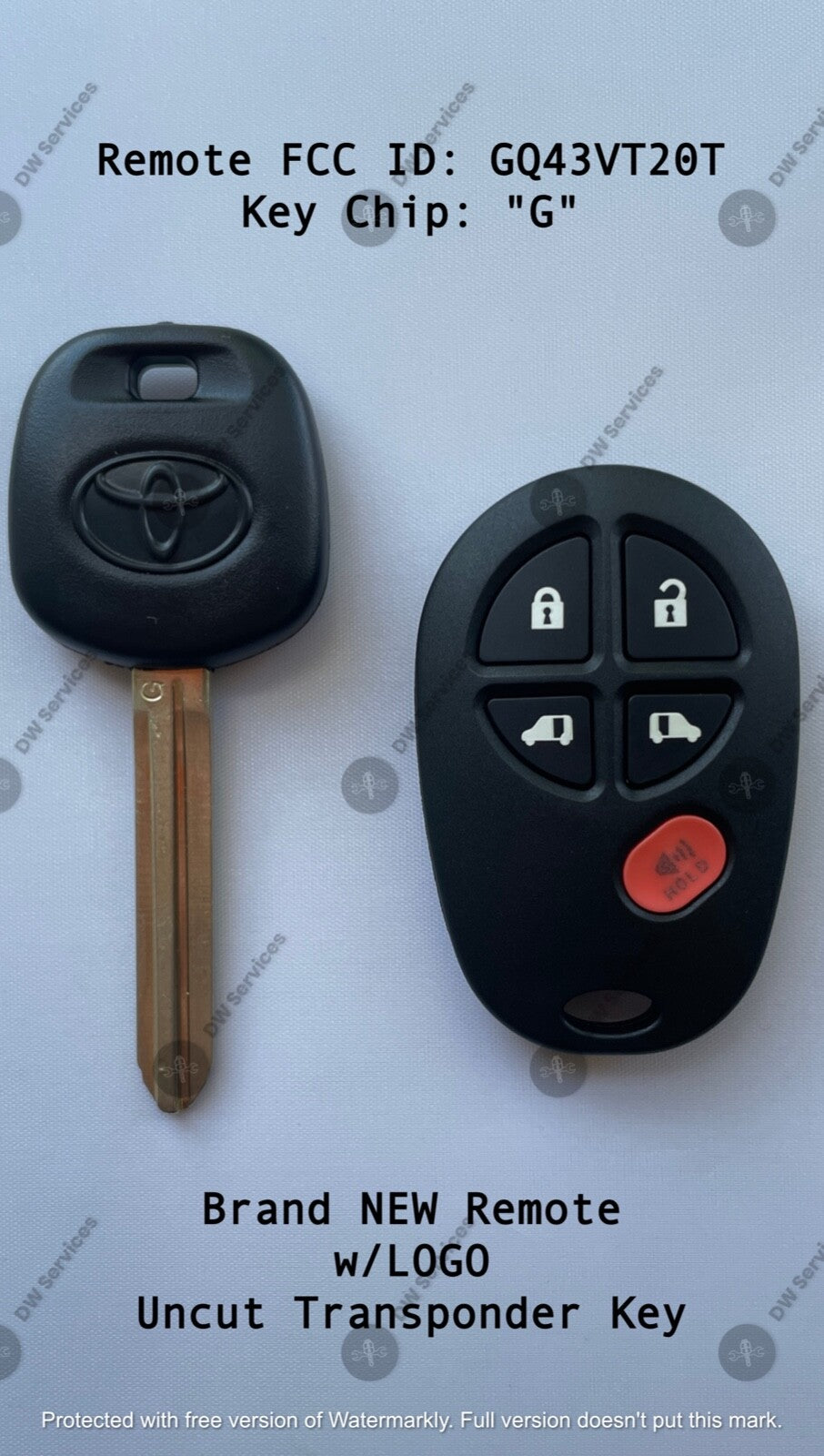 NEW! Toyota SIENNA keyless entry remote FOB GQ43VT20T & Transponder KEY 'G' Chip