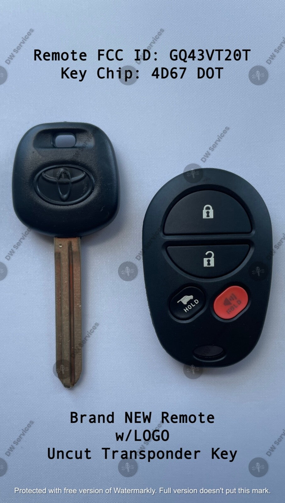 NEW! Toyota SEGUOIA keyless entry remote FOB GQ43VT20T & Transponder KEY 4D67DOT