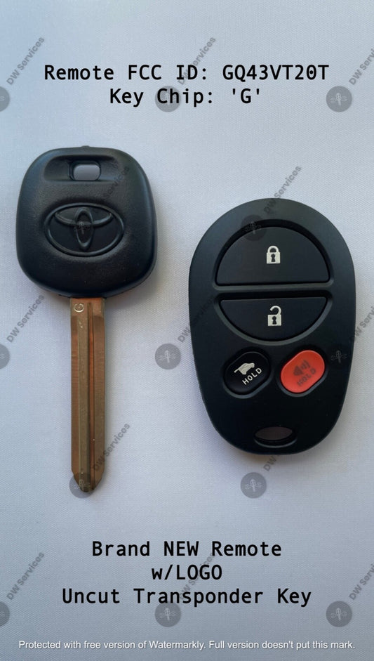 NEW! Toyota SEGUOIA keyless entry remote FOB GQ43VT20T & Transponder KEY 'G'Chip