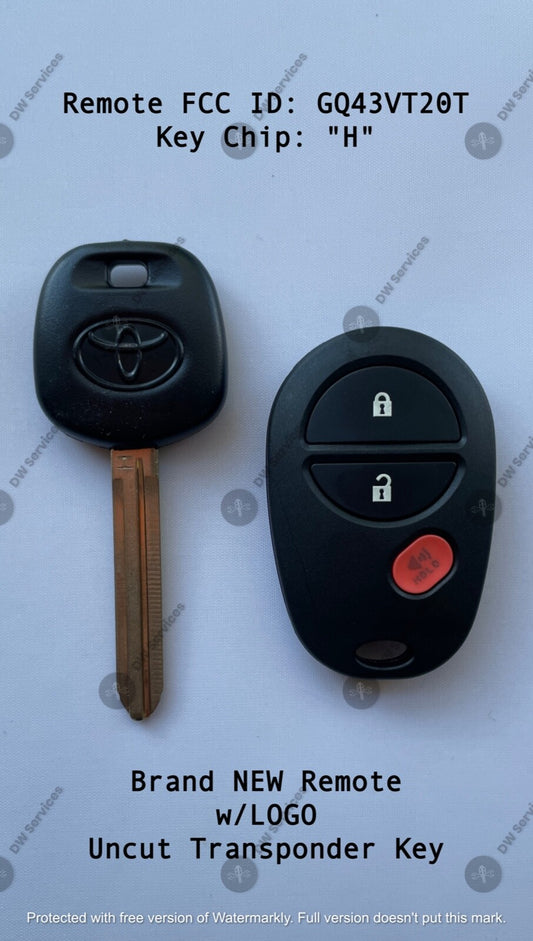 NEW! Toyota keyless entry remote FOB GQ43VT20T & Transponder KEY 'H' Chip