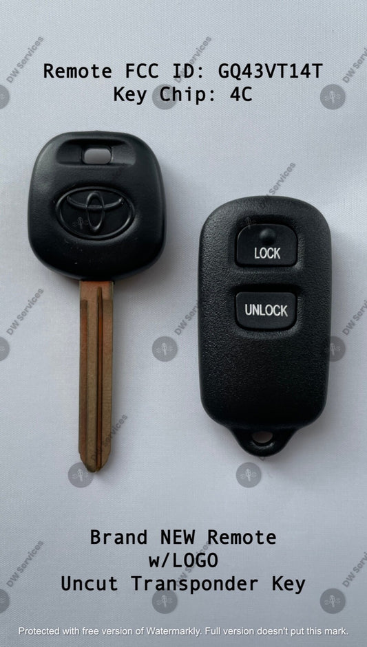 NEW! Toyota keyless entry remote FOB GQ43VT14T & Transponder KEY 4C