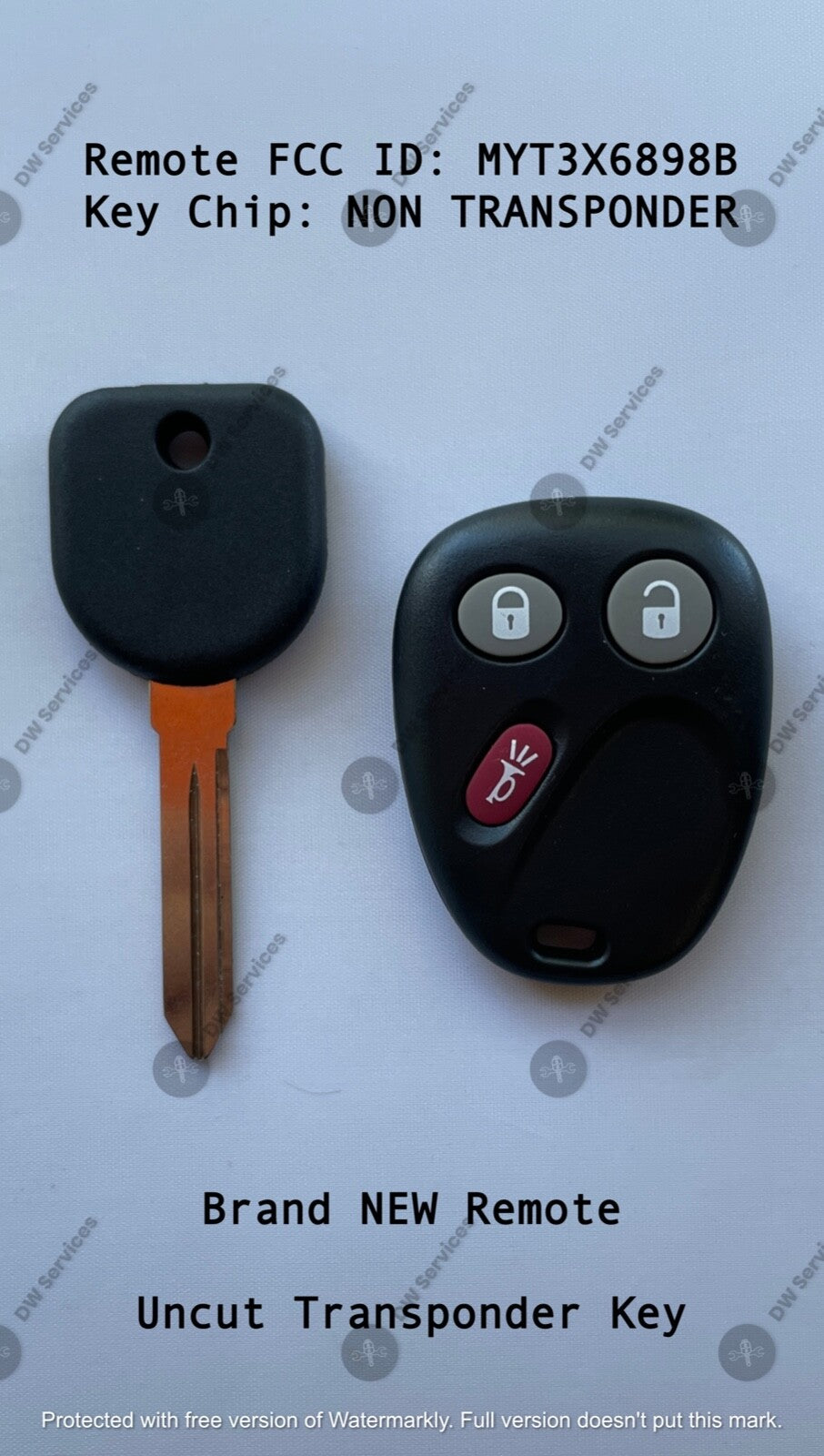 NEW! GM keyless entry remote FOB MYT3X6898B &NON Transponder KEY Chevy GMC Isuzu