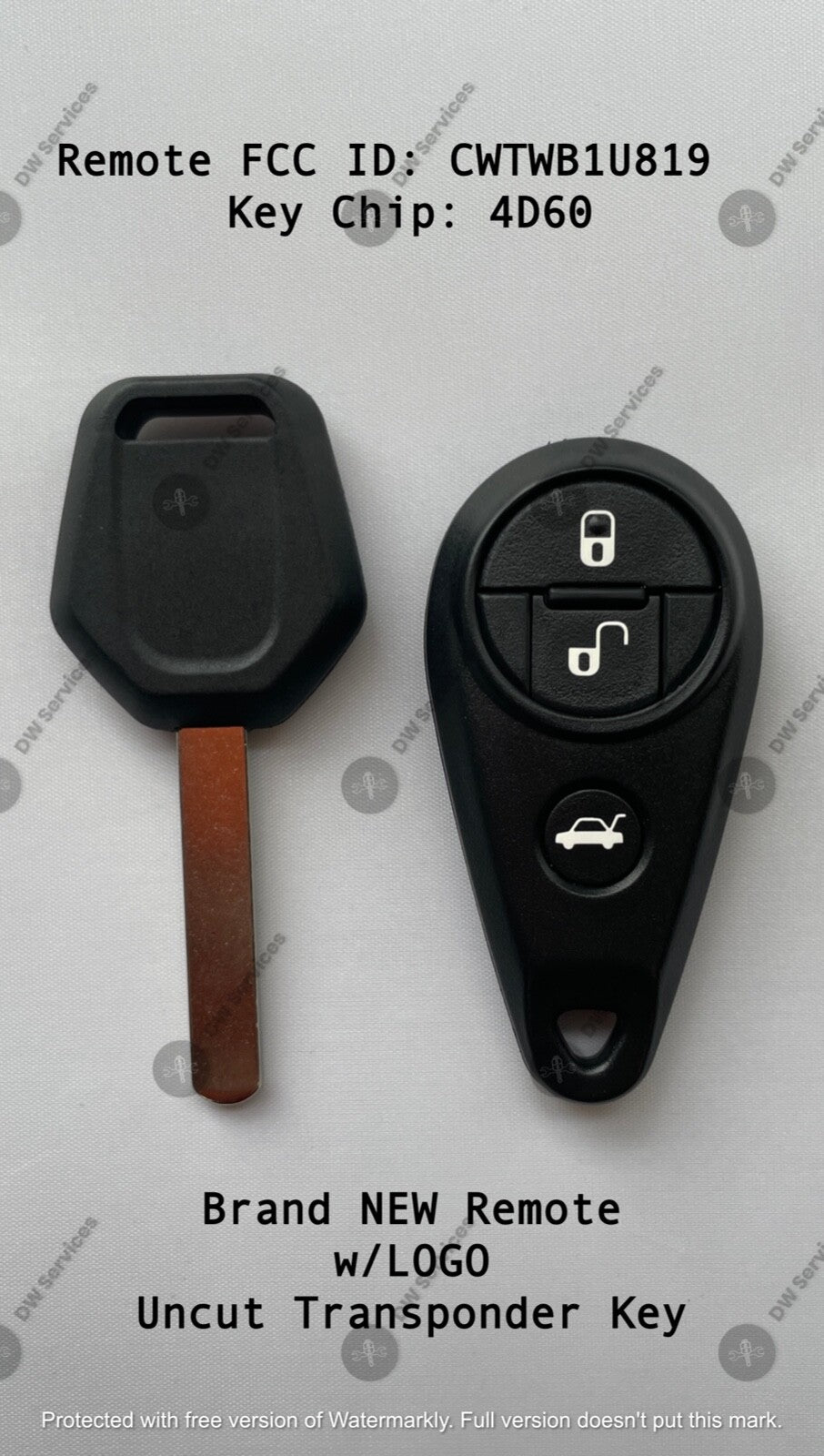 NEW! Subaru keyless entry remote FOB CWTWB1U819 &Transponder Chip 4D60 KEY