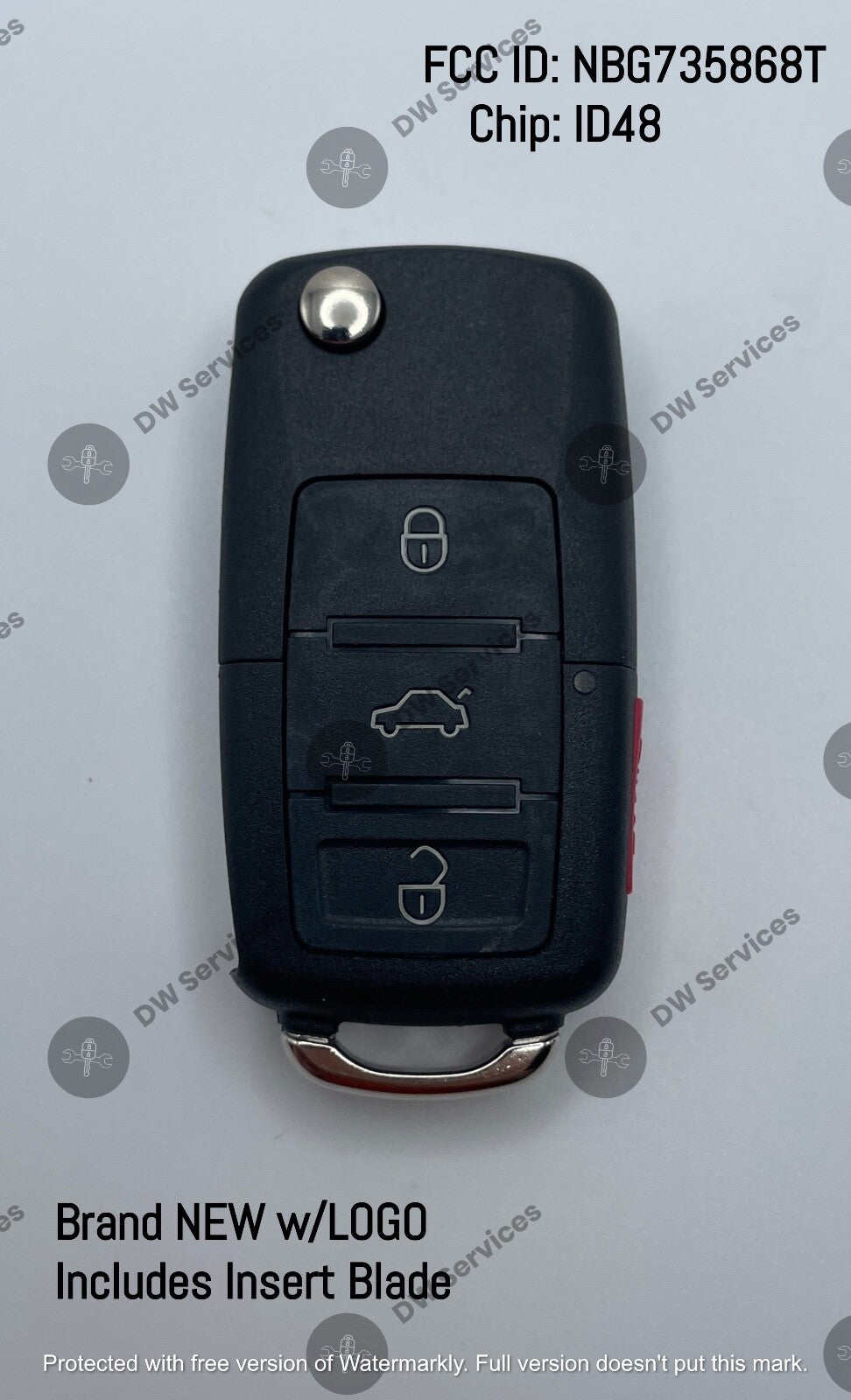 NEW! Volkswagen 4 button flip key remote fob NBG735868T / 1J0959753AM/DC Jetta G